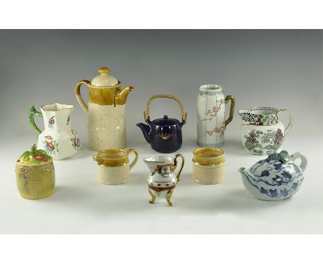 20th century AD. A group of ceramic items comprising: a stoneware coffee set of lidded pot, jug and sugar bowl; an 'ivy' deco
