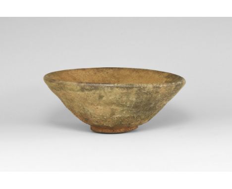 Song Dynasty, 960-1127 AD. A conical ceramic bowl with basal ring, brown 'hare's fur' glaze.  171 grams, 11cm (4 1/4"). Prope