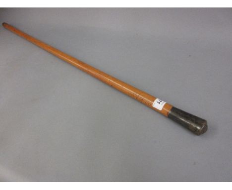 Late 19th or early 20th Century Malacca walking stick, the plated handle with Straits Police Force insignia, 34ins 