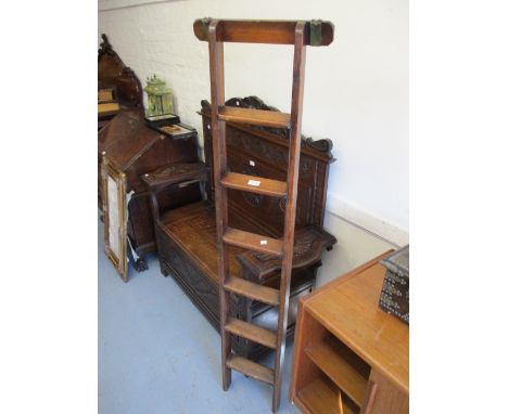 19th Century stained pine six step library ladder with leather mounted rest CONDITION REPORT There is wear to the lower rungs