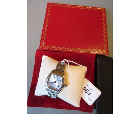 Cartier ladies stainless steel Roadster quartz wristwatch, the dial with Roman numerals and subsidiary calendar aperture, com