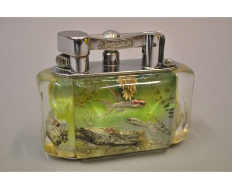 Dunhill Aquarium table lighter having chrome plated mounts, registered no. 737418, 10cm wide x 5cm deep x 7.5cm high CONDITIO