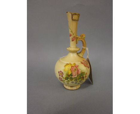 Royal Worcester blush ivory jug vase decorated with flowers