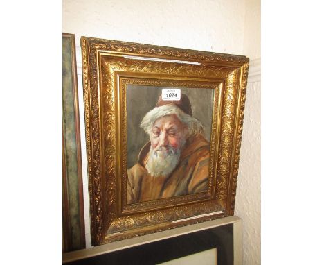 Watercolour, portrait of a monk, signed Burnett, dated 1900, 9ins x 7ins, gilt framed together with two small framed Baxter p