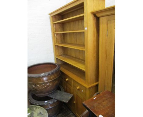 Modern light oak dresser with a boarded shelf back above three drawers and three cupboard doors CONDITION REPORT The  top doe