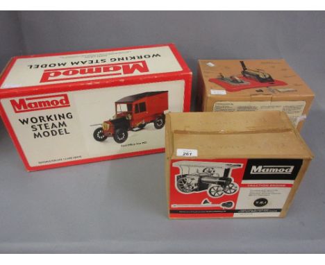 Mamod model steam traction engine in original box, together with a Mamod model steam stationary engine in original box and a 
