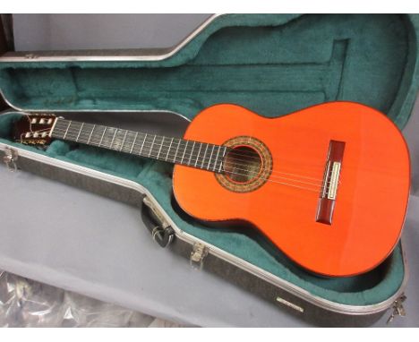 Good quality flamenco guitar, maker R. Sanchis, with label for Jose L. Postigo, Seville, Spain, in a fitted hard case