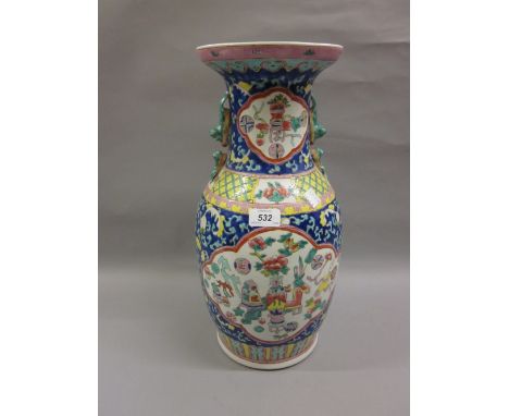 20th Century Chinese porcelain baluster form vase painted with panels, 18ins high CONDITION REPORT In good condition, no dama