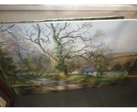 M. Childs, oil on canvas, ' Port Navas ', Cornwall, signed, 24ins x 36ins, unframed, together with another oil on canvas, stu