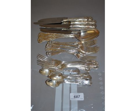 Mixed quantity of 19th Century and later silver flatware comprising: six Fiddle and Shell pattern dessert forks, pair of King