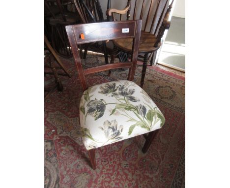 George III mahogany side chair with a line inlaid back together with a reproduction cherry wood metamorphic side chair / libr