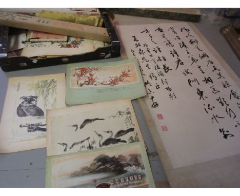 Quantity of various Chinese scroll paintings and related ephemera