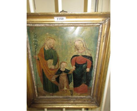 Antique oil on metal panel, portrait of the holy family, gilt framed, 13ins x 10ins