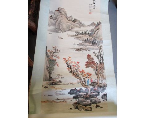 Two 20th Century Chinese scroll pictures in original boxes