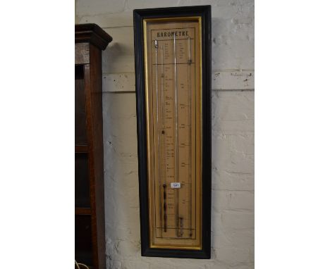 Early 20th Century French mercury barometer / thermometer by Lebleu - Trenel, housed in an ebonised and gilt frame