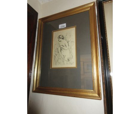 Pierre Auguste Renoir, etching, ' La Baigneuse ', 6.5ins x 4ins, gilt framed