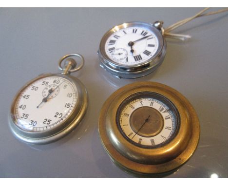 Chrome cased keywind open face pocket watch with enamel dial, having Roman numerals and subsidiary seconds, military pocket w