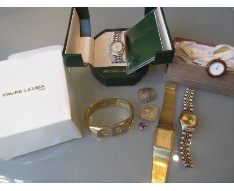 Ladies Favre-Leuba wristwatch in original box with certificate, boxed 1982 Gucci watch with interchangeable coloured bezels, 