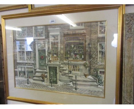 Colin Warren, watercolour and pencil heightened with body colour, study of the front of an antique toy shop at Christmas, sig