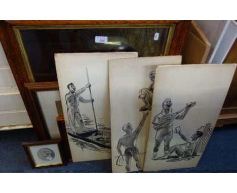 A VICTORIAN PEARS PRINT, in maple frame, other pictures, Pirelli calendars and other items