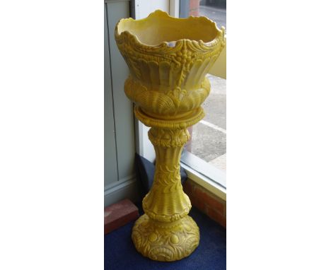 A VICTORIAN YELLOW GLAZED JARDINIERE WITH STAND, 100cm high (overall)