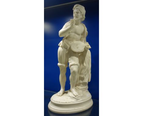 A VICTORIAN PARIAN WARE STUDY OF A LUTE PLAYER, 45cm high