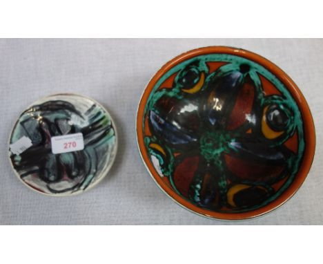 A POOLE POTTERY DELPHIS BOWL, 17.5cm dia. and a similar dish (2)