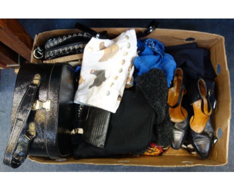 A COLLECTION OF VINTAGE LADIES CLOTHES including a vanity bag and shoes