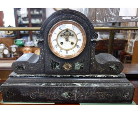 A LARGE 19TH CENTURY SLATE CASED MANTEL CLOCK, 38cm high x 55cm wide
