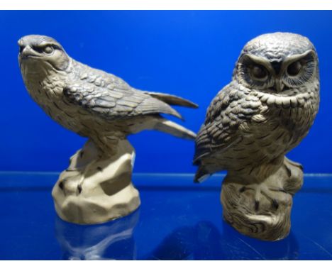 A POOLE POTTERY OWL, signed to base, 'B. Linley-Adams' and a similar kestrel (2)