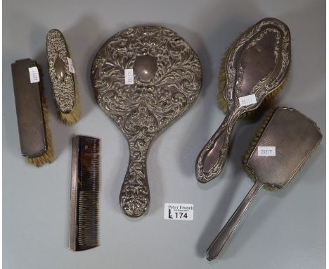 Collection of silver ladies vanity items to include: brushes comb and hand mirror.  (B.P. 21% + VAT) 