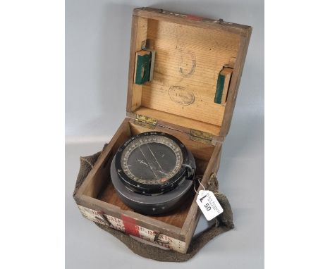 WWII period RAF aircraft compass, type R8 No. 137317B, with Air Ministry Crown and fitted box.  As used in Spitfires, the box