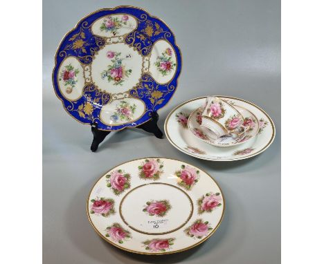 Collection of 19th century Swansea Porcelain rose design and gilded items to include: cabinet cup and saucer and two similar 