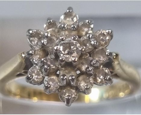 18ct gold diamond cluster ring.  3.9g approx.  Size I1/2.  (B.P. 21% + VAT) 