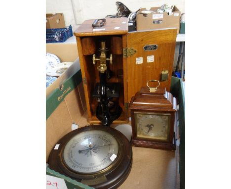 Lacquered brass and enamelled monocular microscope in original box with retailer's label 'Clarkson's of High Holborn, London'