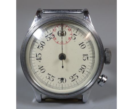 British Military  wrist stopwatch having sweep seconds hands with single button operation and steel case.  Crow's Foot mark w