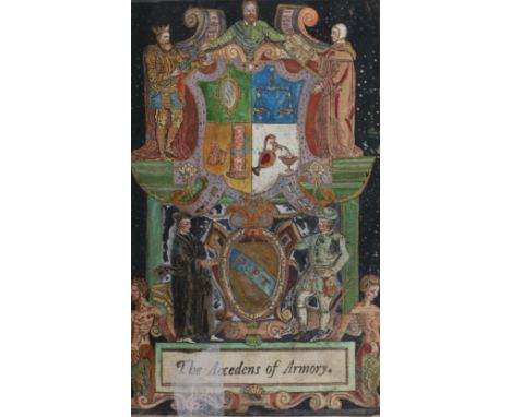 Gerard Legh, The Accedens of Armory, 16th Century, woodcut and hand painted title, some hand coloured pages, later marble boa