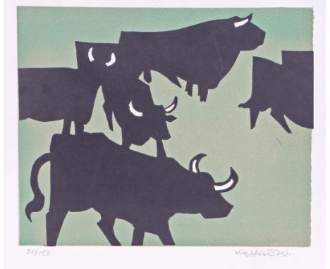Kyffin Williams, RA (British, 1918-2006) Welsh Blacks signed and numbered 20/150 in pencil, coloured print image 25 x 30cm (1