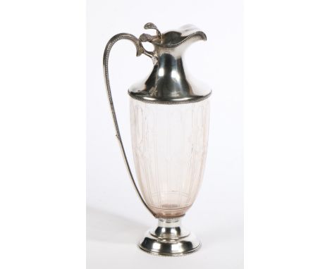 A George V silver mounted clear glass claret jug, London 1914, maker Goldsmiths &amp; Silversmiths Company Ltd. the domed hin