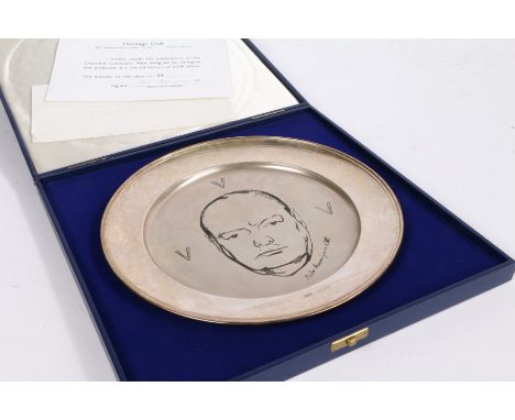 Pietro Annigoni (1910-1988, An Elizabeth II Winston Churchill limited edition commemorative silver dish for the Heritage Club