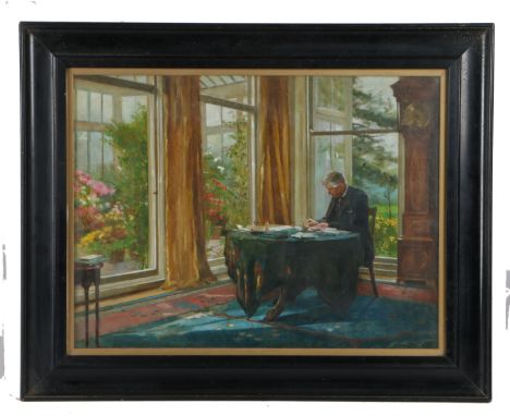 Anne Susanna Zileri (1865-1965) "Portrait Sketch of Hugh R Rathbone at Oakwood" signed to reverse, oil on canvas 30 x 40cm (1