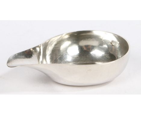 A George II silver pap boat, London 1737, maker Benjamin Sanders, with tapering spout, the base initialled IW AB, 1.3oz, 10.5
