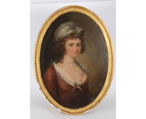 Circle of Tilly Kettle (British, 1735-1786) Portrait of a Lady oil on canvas 68 x 48cm (27in x 19in) oval