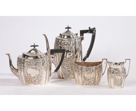 A Victorian silver four piece tea and coffee set, Sheffield 1895-1897, maker James Dixon &amp; Sons Ltd. comprising teapot, c