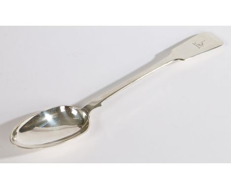 A large crested provincial silver fiddle pattern basting spoon, Exeter 1846, Josiah Williams &amp; Co 151g