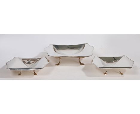 A set of three George V silver dishes, Sheffield 1925, maker John Round &amp; Son Ltd. of rectangular form with rounded handl