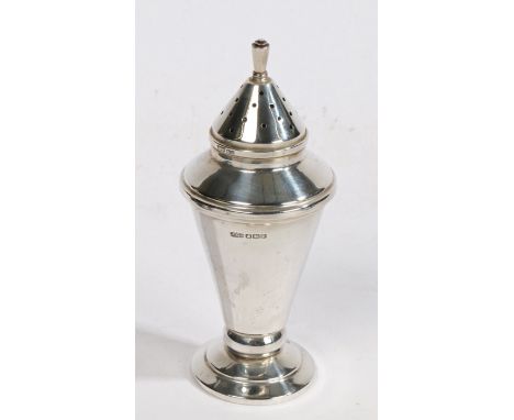 A George VI Art Deco silver sugar caster, Sheffield 1944, maker James Dixon &amp; Sons Ltd. with pierced tapering detachable 