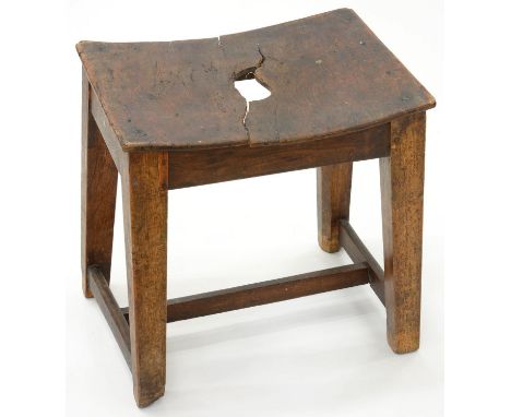 AN EARLY 19TH C OAK STOOL, 41CM W 