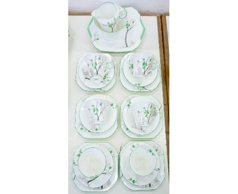 AN ART DECO SHELLEY BONE CHINA TEA SERVICE, PRINTED MARK, PATTERN W058 