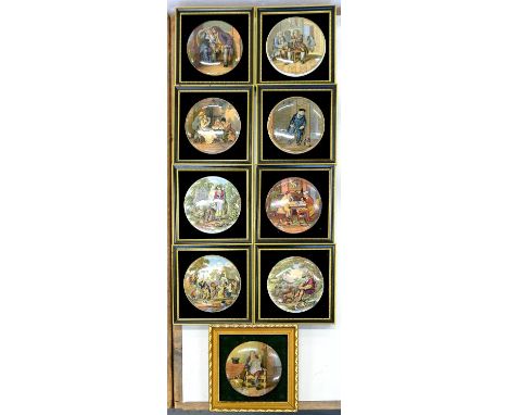 NINE F&amp;R PRATT COLOUR PRINTED EARTHENWARE POT LIDS, 10CM D APPROX, C1860, EACH FRAMED 